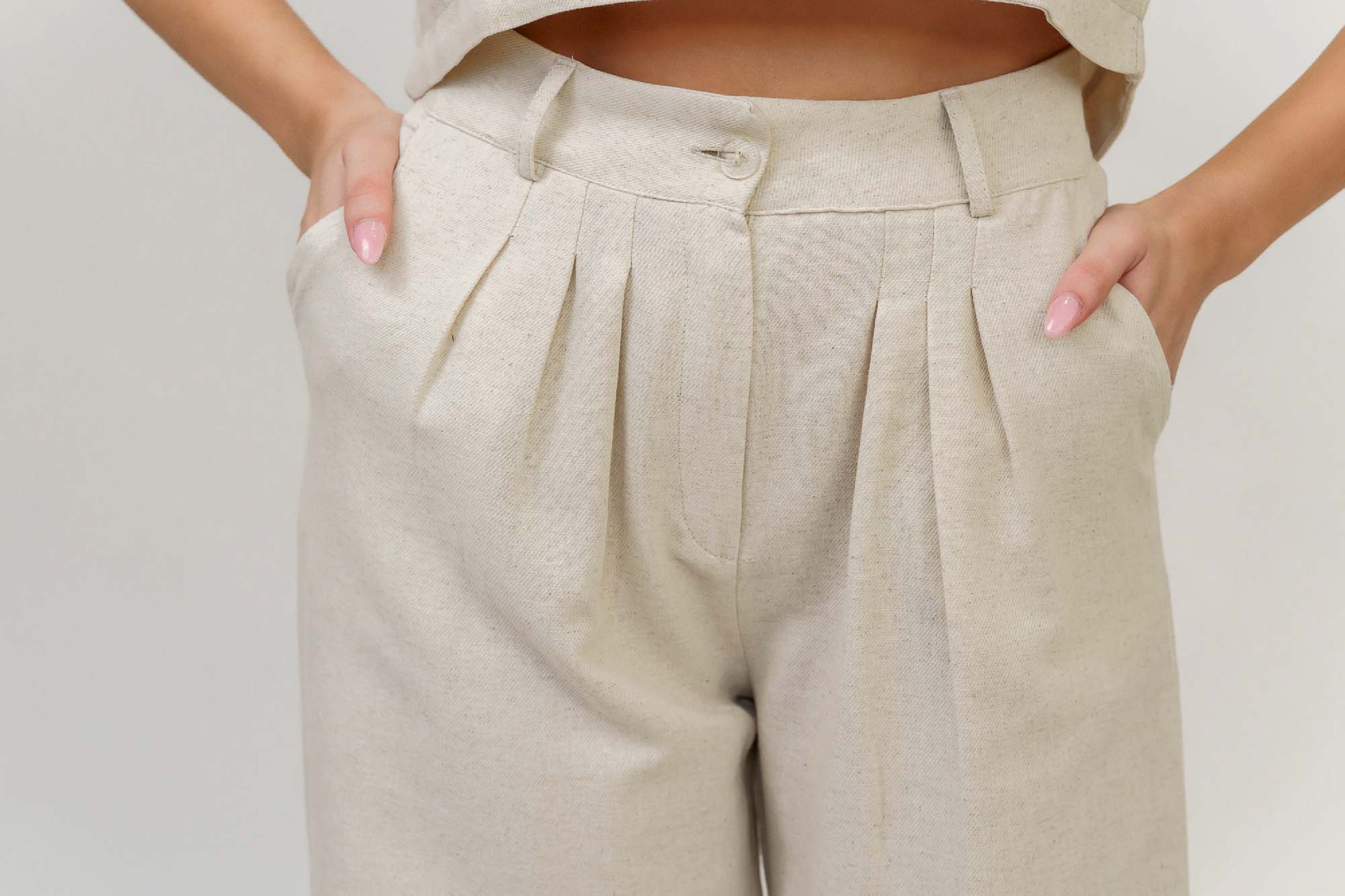 Λινό σετ μπλούζα-παντελόνι με λινή όψη