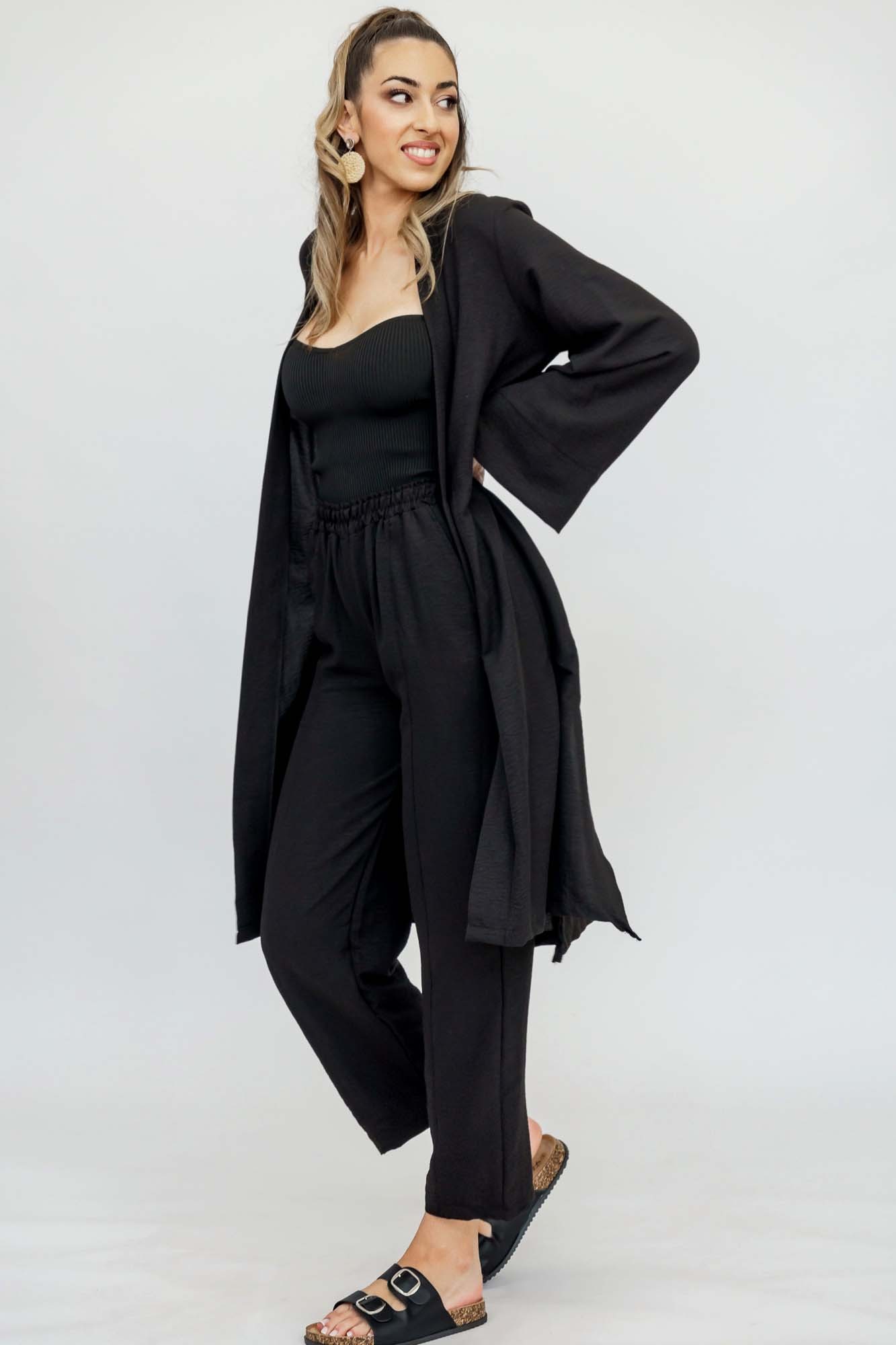 Μαύρο σετ ζακέτα-παντελόνα