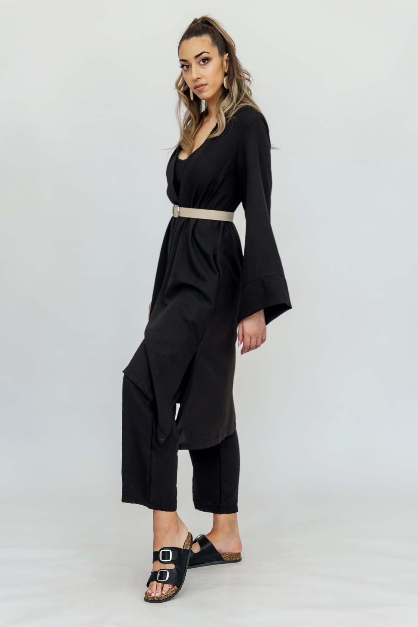Μαύρο σετ ζακέτα-παντελόνα